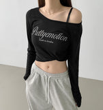 Print Lettering See-through Long Sleeve T-shirt