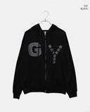 Kuhi Printing Strap Two-Way Zipper Loose Fit Hooded Zip-Up