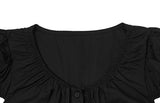Sandy Summer Ribbon Strap Pintuck Puff Short Sleeve Blouse