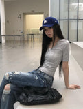 Redo Damage Washing Wide Denim Pants