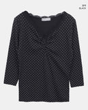 Herang Dot Lace Three Quarter Sleeve T-Shirt