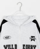 Naoki color matching lettering over short sleeve hood zip-up