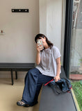 Nenbi banding wide denim pants