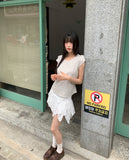 Daken Lace Tiered Ribbon Shirring Flare Mini Skirt