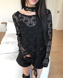 [Muffler Set] Diven Flower See-through Lace Blouse Set