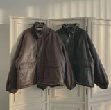 Classic loose fit string full lining high neck leather mustang