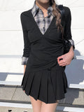 Padin Fake Layered Check Shirt Slim Ribbon T-shirt