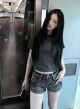 Vintage Washing Denim Shorts + Tokyo Crop Basic Tee