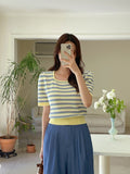 Shushu Short Sleeve Stripe Square Knit