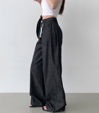Non-Fade Summer Cooling Banding Folding Cut Hem Snap Wide Denim Pants