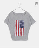 Det Vintage American Flag Printing One-Off-Shoulder Short Sleeve T-Shirt