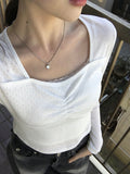 Negi Punching Square Neck Shirring T-shirt
