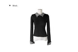 Rosin Color Matching Collar Button Slim Long Sleeve T-shirt