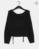 Shume Punching Openwork String Off-Shoulder Knit