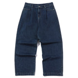 Wide one tuck denim pants