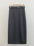 Rona H-line Slit Long Skirt (Belt set)
