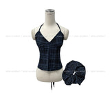 Wiz Strap Check Blouse Scrunch Set