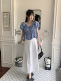 Loading Side Ribbon String Side Slit Back Banding Nylon Long Skirt