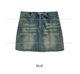Beto Washing Cut Denim Set Skirt