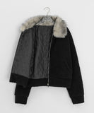 Sanpori Quilted Boucle Fur Collar Short Jacket