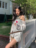 Summer Over Back Eyelet V-Neck Knit