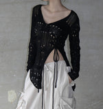 Holiday Long Sleeve Unbalanced Mesh Knit