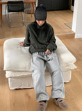 Hoya Winter Fur Angora Velcro Flat Mary Jane Loafers