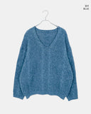 Dame Cable V-neck Loose Fit Long Sleeve Long Knit