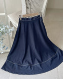 Lopiel Denim Like Banding Flare Long Skirt