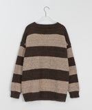 Ikkoi Stripe V-Neck Muffler Set Knit