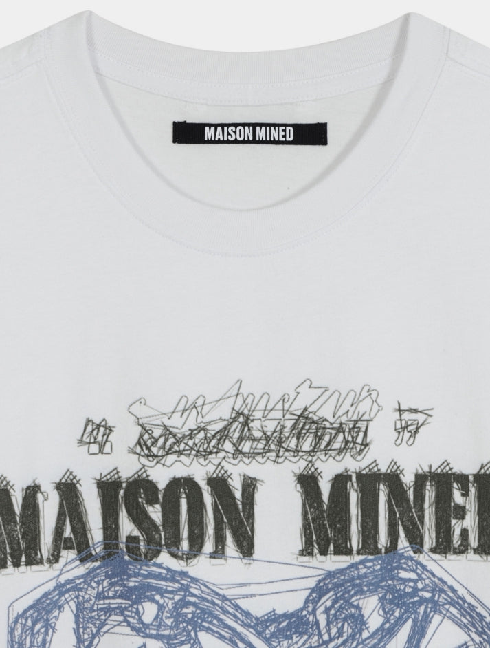シャツ DOODLE HEART HALF T WHITE SKY MAISON MINED(メゾンミネド) - ドゥードルハート半袖Tシャツ