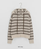 Feltenden Stripe Knit Hood Zip-Up Cardigan