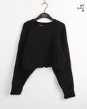 Burcut Damage Raw Round Cropped Knit