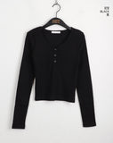 Garb Snap Button U-neck Long Sleeve T-shirt