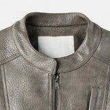 The Non Washed Stand Collar Leather Jacket