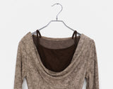 Bimu rib strap sleeveless layered off-shoulder long sleeve T-shirt