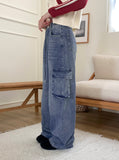 Turbine Strap Cargo Pocket Washing Denim Long Wide Pants
