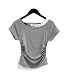 Sherry Layered Boat Neck Short Sleeve T-shirt