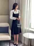 Nad Color Matching Collar Tweed Flare One Piece