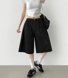 Folding Pin Tuck Back Pocket Bermuda Shorts Cotton Pants