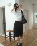 Addie Dot Button Shirring Short Sleeve T-Shirt