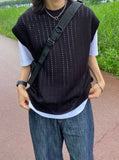 Unisex Punching Detail Round Knit Vest