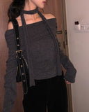 [Muffler set] Seleo Off-Shoulder Choker Knit Muffler Set