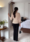 Aro Summer Button Three Quarter Peplum Knit