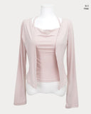 [Fake Layered] MIEM Layered Halter Sleeveless Cardigan