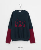[unisex] Panpio Embroidered Stripe Layered Sweatshirt
