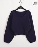 Bien off-shoulder two-way button open V-neck long-sleeved knitwear