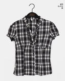 Devon V-neck Check Frill Blouse