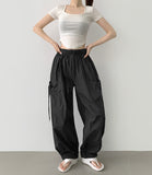 Nylon Rusting Side Ribbon Balloon Jogger Banding Pants
