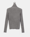 Steep Unbalanced Button Collar Ribbed Knit